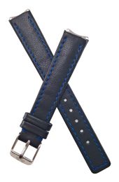 Black genuine leather pin buckle watch strap with blue stitching and lining to fit TAG Heuer 6000 Series ladies watches