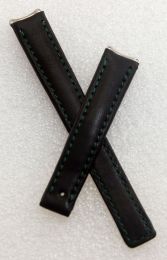 Black genuine leather watch strap with British racing green stitching and lining to fit TAG Heuer 6000 Series ladies watches