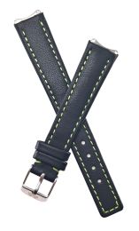 Black genuine leather pin buckle watch strap with green stitching and lining to fit TAG Heuer 6000 Series ladies watches