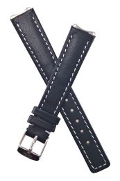 Black genuine leather pin buckle watch strap with white stitching to fit TAG Heuer 6000 Series ladies watches