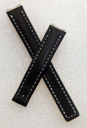 Black genuine leather watch strap with silver stitching to fit TAG Heuer 6000 Series ladies watches