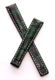 Green crocodile-style leather strap with white stitching to fit TAG Heuer 6000 Series ladies watches