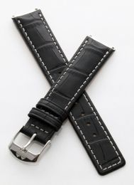 Black crocodile-style pin buckle strap with silver stitching to fit 6000 Series mid-sized models as listed
