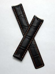 Black crocodile-style leather deployment strap with old gold stitching to fit TAG Heuer 6000 Series mid-sized models