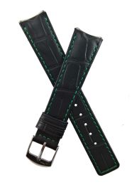 Black crocodile-style leather pin buckle strap with green stitching & lining to fit TAG Heuer 6000 Series gents watches as listed