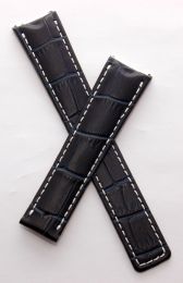 Dark navy blue crocodile-style genuine leather deployment type strap with white stitching to fit TAG Heuer 6000 Series gents watches