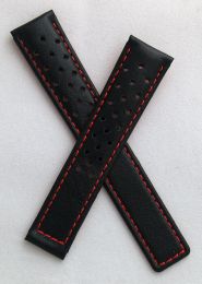 Black Sports perforated leather strap with red stitching & lining to fit TAG Heuer Carrera models with 18/16 mm straps