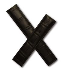 19/18 mm black crocodile-style genuine leather deployment type strap with black stitching to fit TAG Heuer Carrera models listed below - please read clasp fitment notes