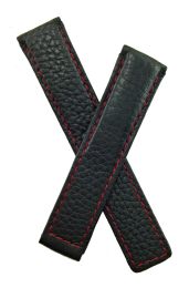 19/18 mm black buffalo grain genuine leather deployment type strap with red stitching & lining to fit TAG Heuer Carrera models listed below - please read clasp fitment notes