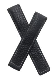 19/18 mm black buffalo grain genuine leather deployment type strap with white stitching to fit TAG Heuer Carrera models listed below - please read clasp fitment notes
