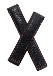 19/18 mm black buffalo grain genuine leather deployment type strap with orange stitching & lining to fit TAG Heuer Carrera models listed below - please read clasp fitment notes