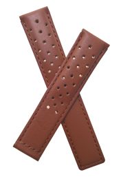 19/18 mm brown sports perforated genuine leather deployment type strap to fit TAG Heuer Carrera models listed below - please read clasp fitment notes