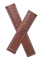 19/18 mm brown sports perforated genuine leather deployment type strap with white stitching to fit TAG Heuer Carrera models listed below - please read clasp fitment notes