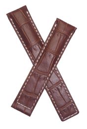 19/18 mm brown crocodile-style genuine leather deployment type strap with white stitching to fit TAG Heuer Carrera models listed below - please read clasp fitment notes