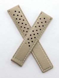 19/18 mm ivory sports perforated genuine leather deployment type strap to fit TAG Heuer Carrera models listed below - please read clasp fitment notes