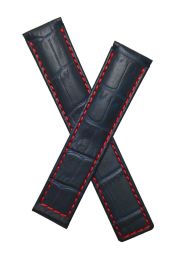 19/18 mm dark navy blue crocodile-style genuine leather deployment type strap with red stitching & lining to fit TAG Heuer Carrera models listed below - please read clasp fitment notes
