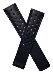 20/18 mm black sports perforated genuine leather deployment type strap with black stitching to fit TAG Heuer Autavia models listed below - please read clasp fitment notes