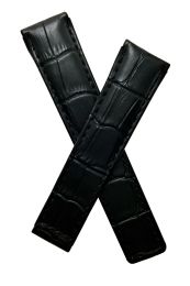 20/18 mm black crocodile-style genuine leather deployment type strap with black stitching to fit TAG Heuer Autavia models listed below - please read clasp fitment notes
