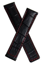 20/18 mm black crocodile-style genuine leather deployment type strap with red stitching & lining to fit TAG Heuer Carrera models listed below - please read clasp fitment notes