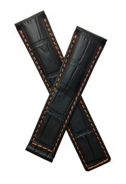 20/18 mm black crocodile-style genuine leather deployment type strap with orange stitching & lining to fit TAG Heuer Carrera models listed below - please read clasp fitment notes