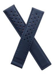 20/18 mm dark navy blue sports perforated genuine leather deployment type strap with blue stitching to fit TAG Heuer Autavia models listed below - please read clasp fitment notes