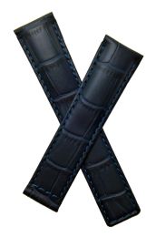 20/18 mm navy blue crocodile-style genuine leather deployment type strap with blue stitching & lining to fit TAG Heuer Carrera models listed below - please read clasp fitment notes