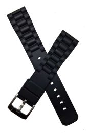 20 mm Black rubber strap with pseudo link pattern