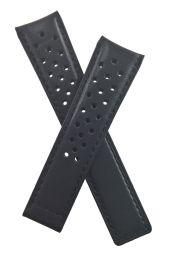 20/18 mm black sports perforated genuine leather strap with black stitching to fit TAG Heuer Carrera & Grand Carrera models listed below - please read clasp fitment notes