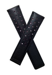 20/18 mm black sports perforated genuine buffalo grain leather strap with red silicone lining to fit TAG Heuer Carrera & Grand Carrera models listed below - please read clasp fitment details