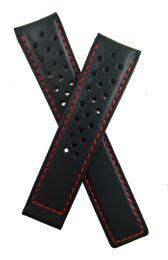 20/18 mm black sports perforated leather strap with red stitching & lining to fit TAG Heuer Grand Carrera WAV511 models - please read clasp fitment notes
