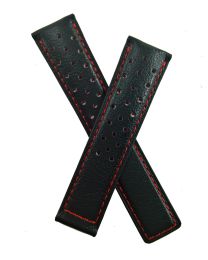 20/18 mm black sport perforated buffalo grain leather strap with red stitching & red silicone lining to fit TAG Heuer Grand Carrera WAV511 models - please read clasp fitment notes