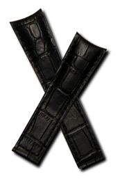 22/18 mm black genuine leather crocodile-style deployment type strap with black stitching to fit Carrera/Grand Carrera models listed below - please read clasp fitment notes