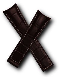 22/18 mm brown genuine leather crocodile-style deployment type strap with white stitching to fit Carrera/Grand Carrera models listed below - please see clasp fitment notes