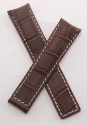 20/18 mm brown crocodile-style genuine leather deployment type strap with white stitching to fit TAG Heuer Grand Carrera models listed below - please read clasp fitment notes