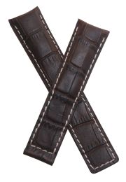 20/18 mm dark brown crocodile-style genuine leather deployment type strap with white stitching to fit TAG Heuer Grand Carrera models listed below - please read clasp fitment notes
