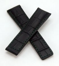 22/18 mm black genuine leather crocodile-effect strap with green stitching & lining to fit TAG Heuer Carrera/Grand Carrera models listed below - please see clasp fitment notes