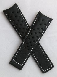 22/18 mm Black sports perforated leather strap with white stitching to fit TAG Heuer Carrera/Grand Carrera models listed below - please see clasp fitment notes