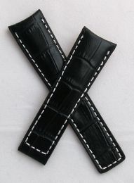 22/18 mm black genuine leather crocodile-effect strap with white stitching to fit TAG Heuer Carrera/Grand Carrera models listed below - please see clasp fitment notes