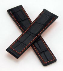 22/18 mm black genuine leather crocodile-effect strap with orange stitching & lining to fit TAG Heuer Carrera/Grand Carrera models listed below - please see clasp fitment notes