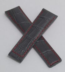 22/18 mm Anthracite Grey leather crocodile-effect strap with red stitching to fit TAG Heuer Carrera/Grand Carrera models listed below - please see clasp fitment notes