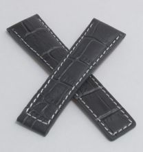 22/18 mm Anthracite Grey leather crocodile-effect strap with white stitching to fit TAG Heuer Carrera/Grand Carrera models listed below - please see clasp fitment notes