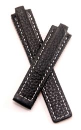 Black Buffalo Grain leather deployment type strap with white stitching to fit TAG Heuer Kirium mid-sized watches listed below