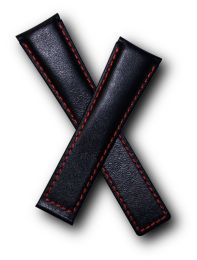 22/18 mm black genuine leather deployment type strap with red stitching & lining to fit TAG Heuer Targa Florio models listed - please read clasp fitment notes