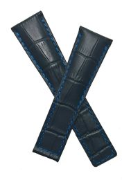 22/18 mm black genuine leather crocodile-style deployment type strap with blue stitching & lining to fit TAG Heuer Monaco models listed below - please read clasp fitment notes