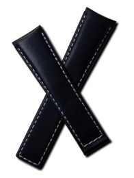 22/18 mm black genuine leather deployment type strap with white stitching to fit TAG Heuer Targa Florio models listed - please read clasp fitment notes