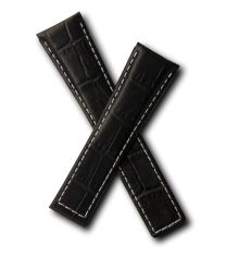 22/18 mm black genuine leather crocodile-style deployment type strap with white stitching to fit TAG Heuer Targa Florio models listed - please read clasp fitment notes