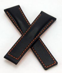 22/18 mm black genuine leather deployment type strap with orange stitching & lining to fit TAG Heuer Monaco models listed - please read clasp fitment notes