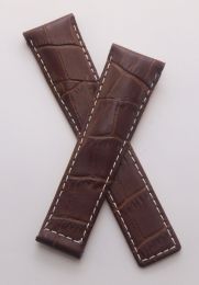 22/18 mm brown crocodile-style genuine leather deployment type strap with white stitching to fit TAG Heuer Monaco Models listed - please read clasp fitment notes