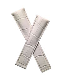 22/18 mm cream genuine leather crocodile-style deployment type strap with cream stitching to fit TAG Heuer Monaco models listed below - please see clasp fitment notes