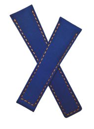 22/18 mm blue suede deployment type strap with orange stitching & lining to fit TAG Heuer Monaco models listed below - please read clasp fitment notes